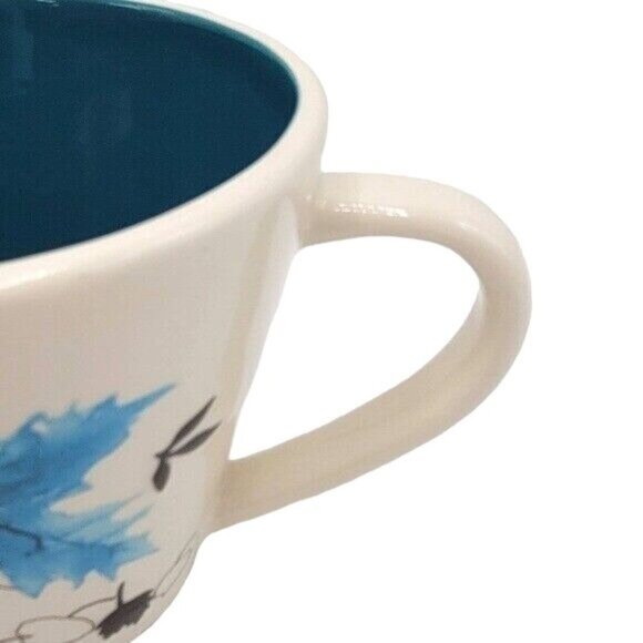 Starbucks Embossed Leaf Mug Cream Blue Teal Round 10oz 2007 Autumn Falling Taper - Picture 4 of 10